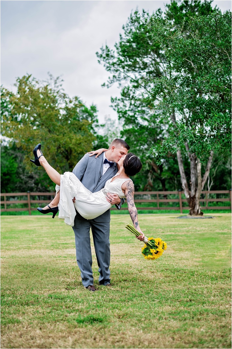 Texas Backyard Wedding Bride with Sunflowers