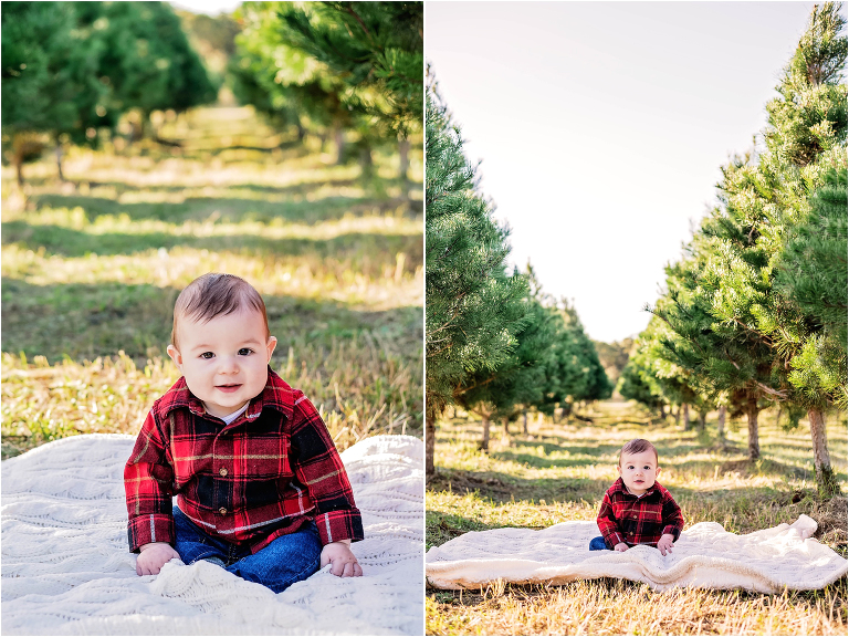 Toddler at Christmas Tree Farm in Elgin Texas