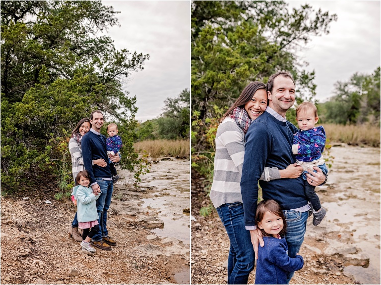 Family Photoshoot by creek in Austin Texas Natural light Photographer