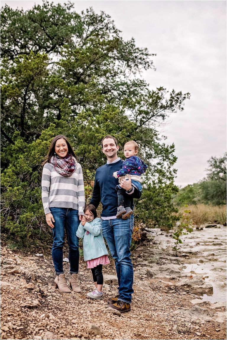 Family Photoshoot by creek in Austin Texas Natural light Photographer