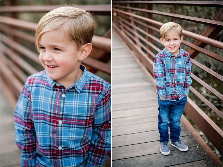 Boy on Bridge in Cedar Park Texas Natural Light Photographer in Austin Texas