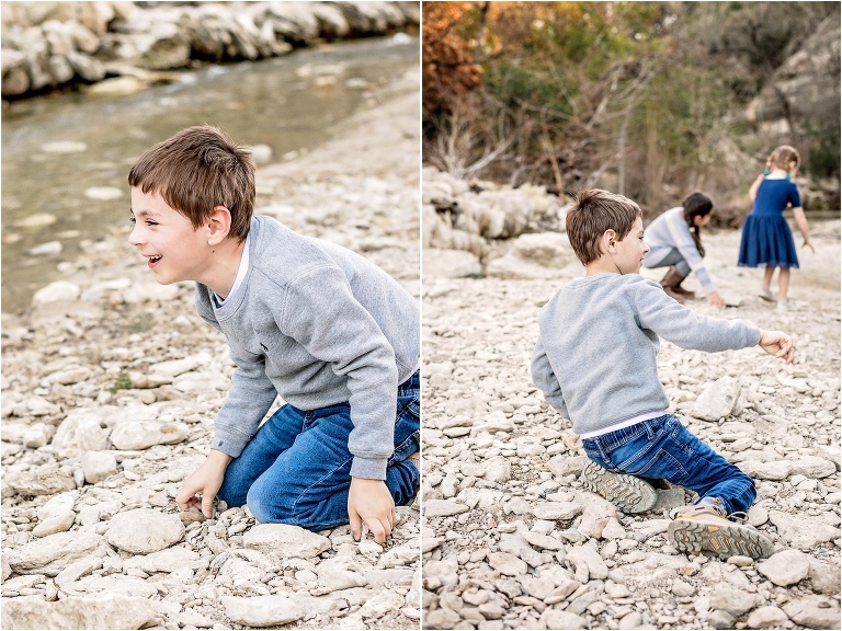 Boy throwing rocks at walnut creek park austin texas family photographer