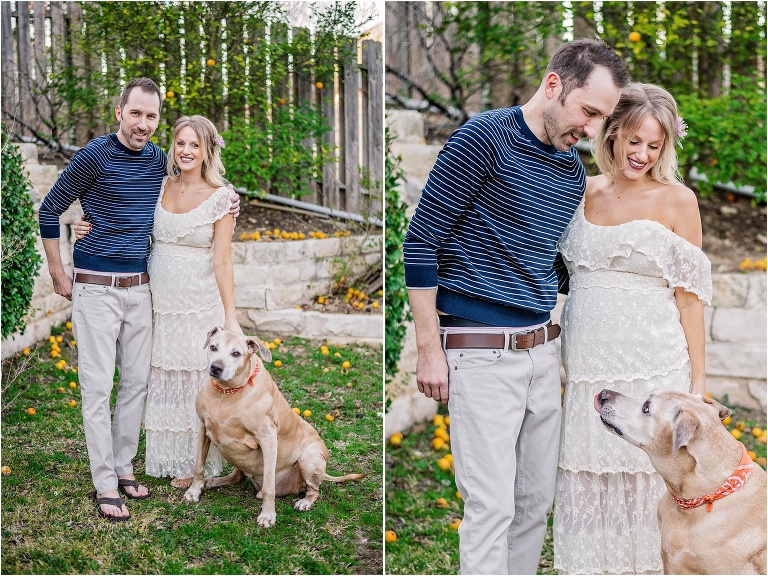 Expecting Parents with Fur Baby Natural Light Photographer Austin Texas