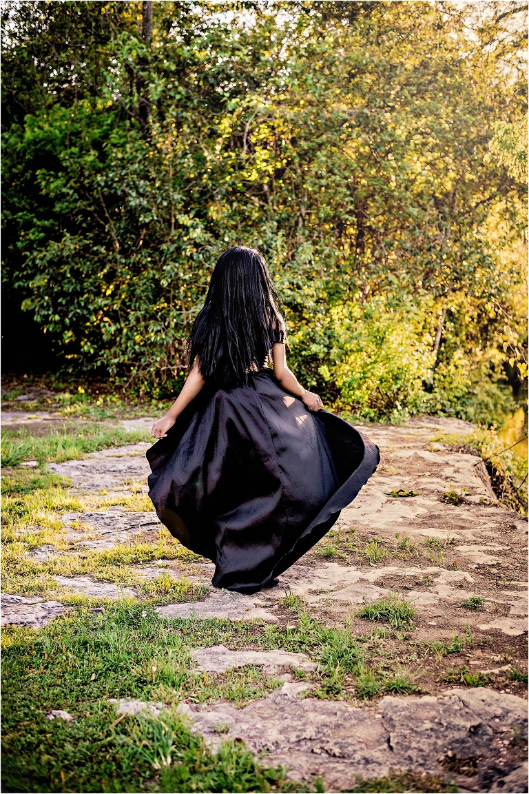 Girl in Black Dress for Senior Portrait Photoshoot in Round Rock Texas by Natural Light Photographer