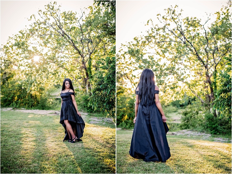 Girl in Black Dress for Senior Portrait Photoshoot in Round Rock Texas by Natural Light Photographer