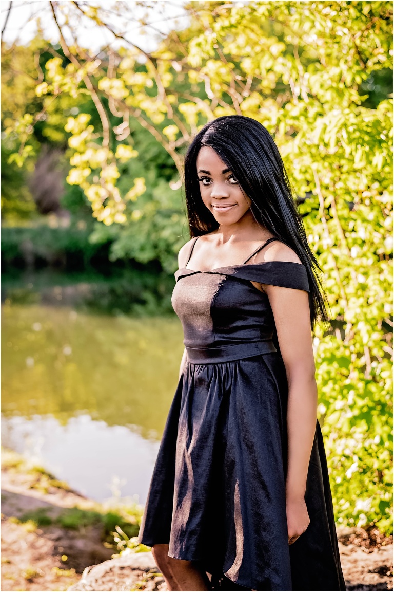 Girl in black dress for Senior Portrait Photoshoot in Round Rock Texas by Natural Light Photographer