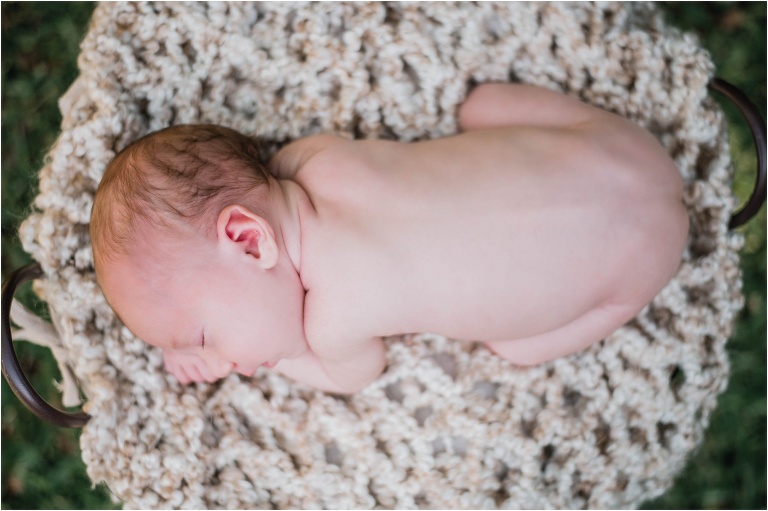 Newborn Baby Girl in Austin Texas Summer Photoshoot in metal basket  Natural Light Photoshoot