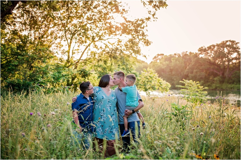 Family in Georgetown Texas at sunset in field