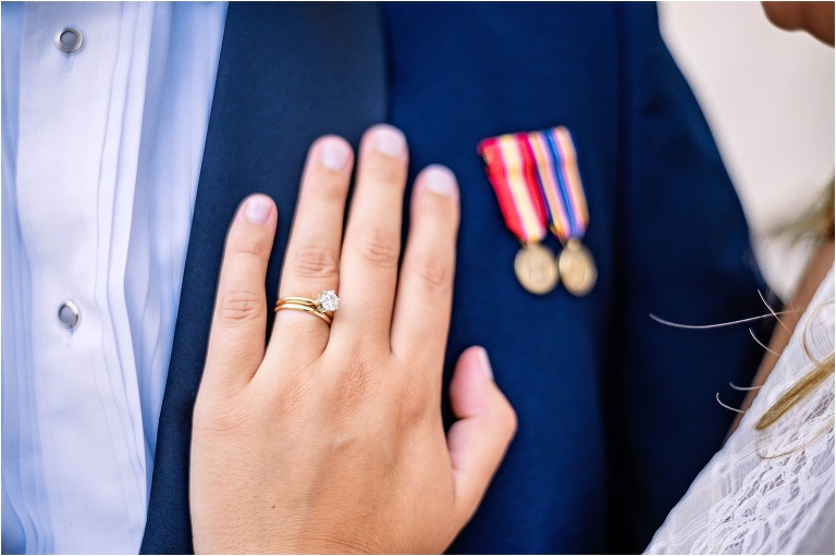 Airforce Couple Eloped in South Austin Texas Ring Shot with Uniform