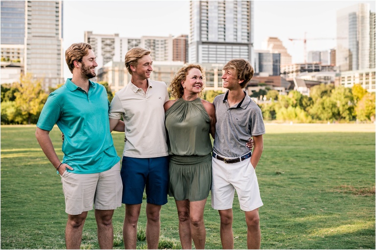 Family Photoshoot downtown Austin Natural Light Photographer Mother and sons