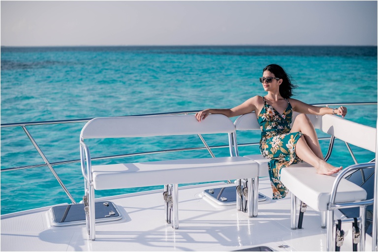 Private Charter Boat in Grand Cayman with female model for Robert Soto Watersports