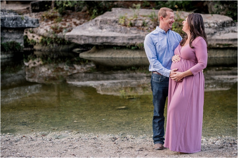 Maternity Photoshoot with expecting mother in pink maxi dress austin texas natural light photographer