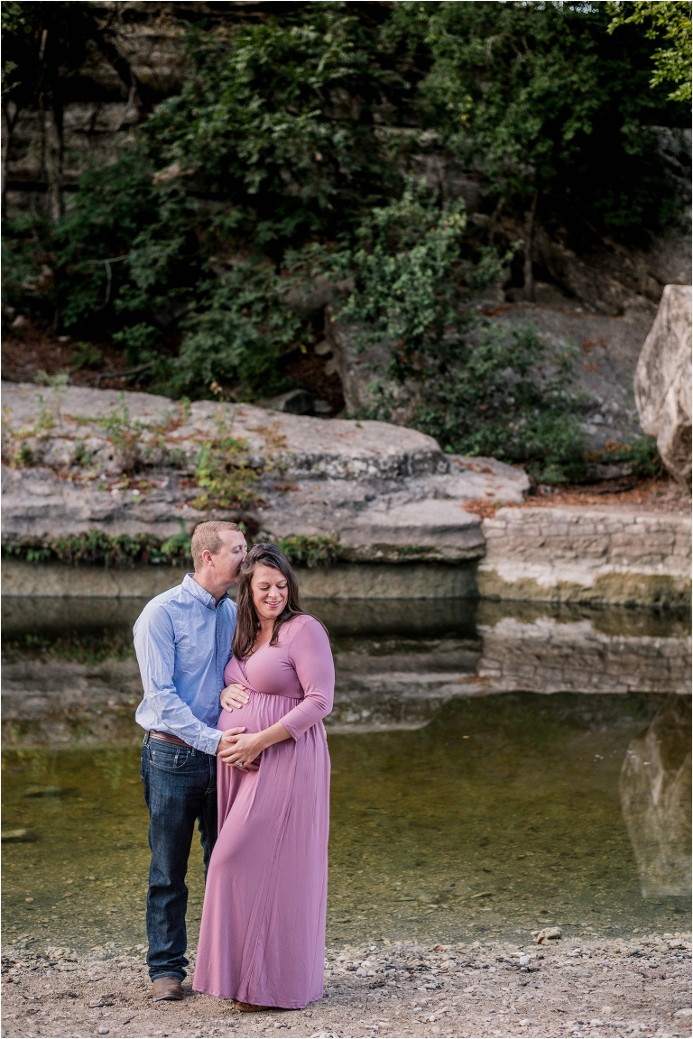 Maternity Photoshoot with expecting mother in pink maxi dress austin texas natural light photographer