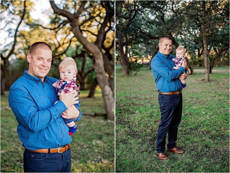 Father and Son during family photoshoot for Christmas photos in Leander Texas by natural light portrait photographer