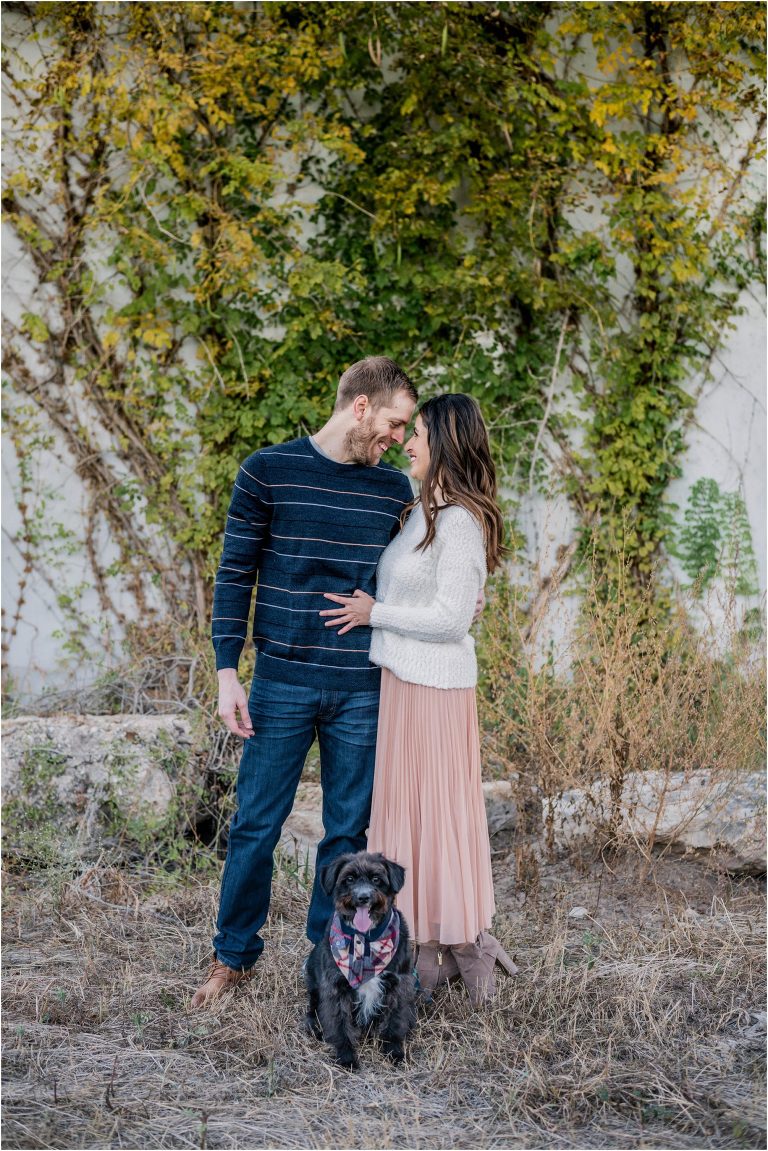 Couple with rescue dog photoshoot in Georgetown Texas by natural light portrait photographer