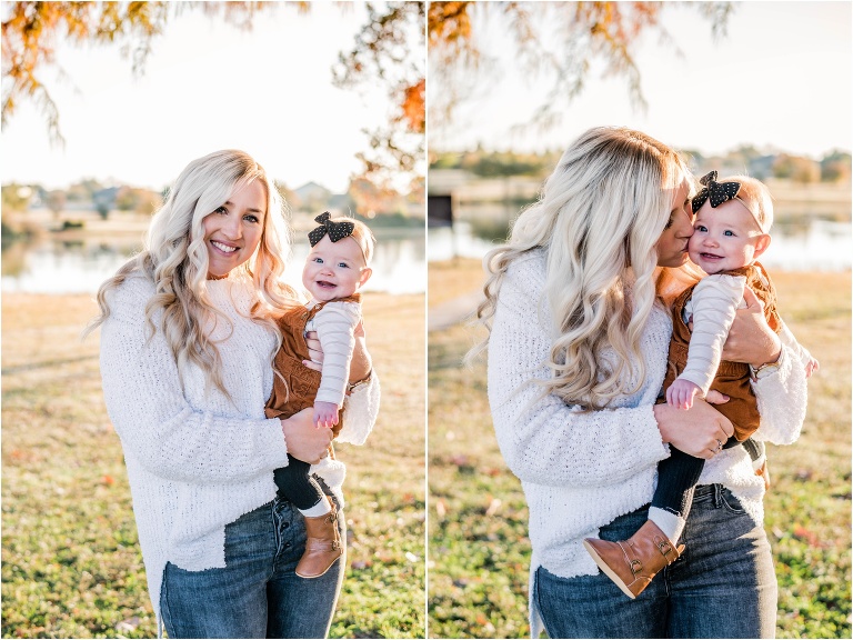 Mother and daughter during morning family Christmas photoshoot in Round Rock Texas by natural light portrait photographer