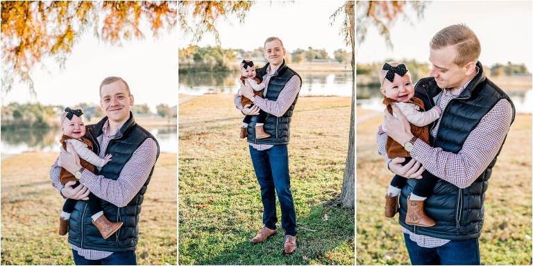 Father and daughter during morning family Christmas photoshoot in Round Rock Texas by natural light portrait photographer